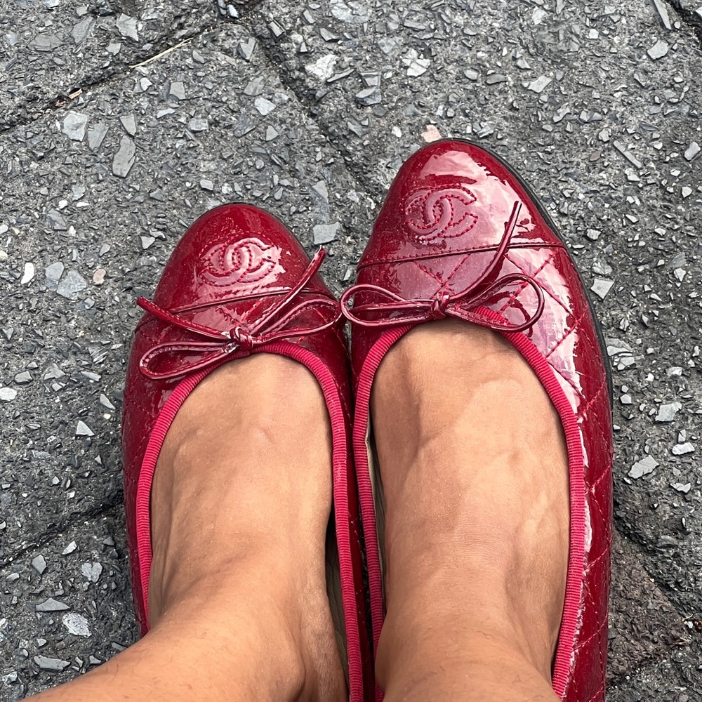 Vintage Red Patent Leather Chanel Ballet Flats